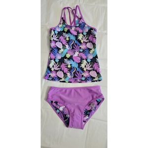 Wave Zone Girls  Purple & Multicolored Two Piece Ruffle Tankini Swimsuit M(7/8)